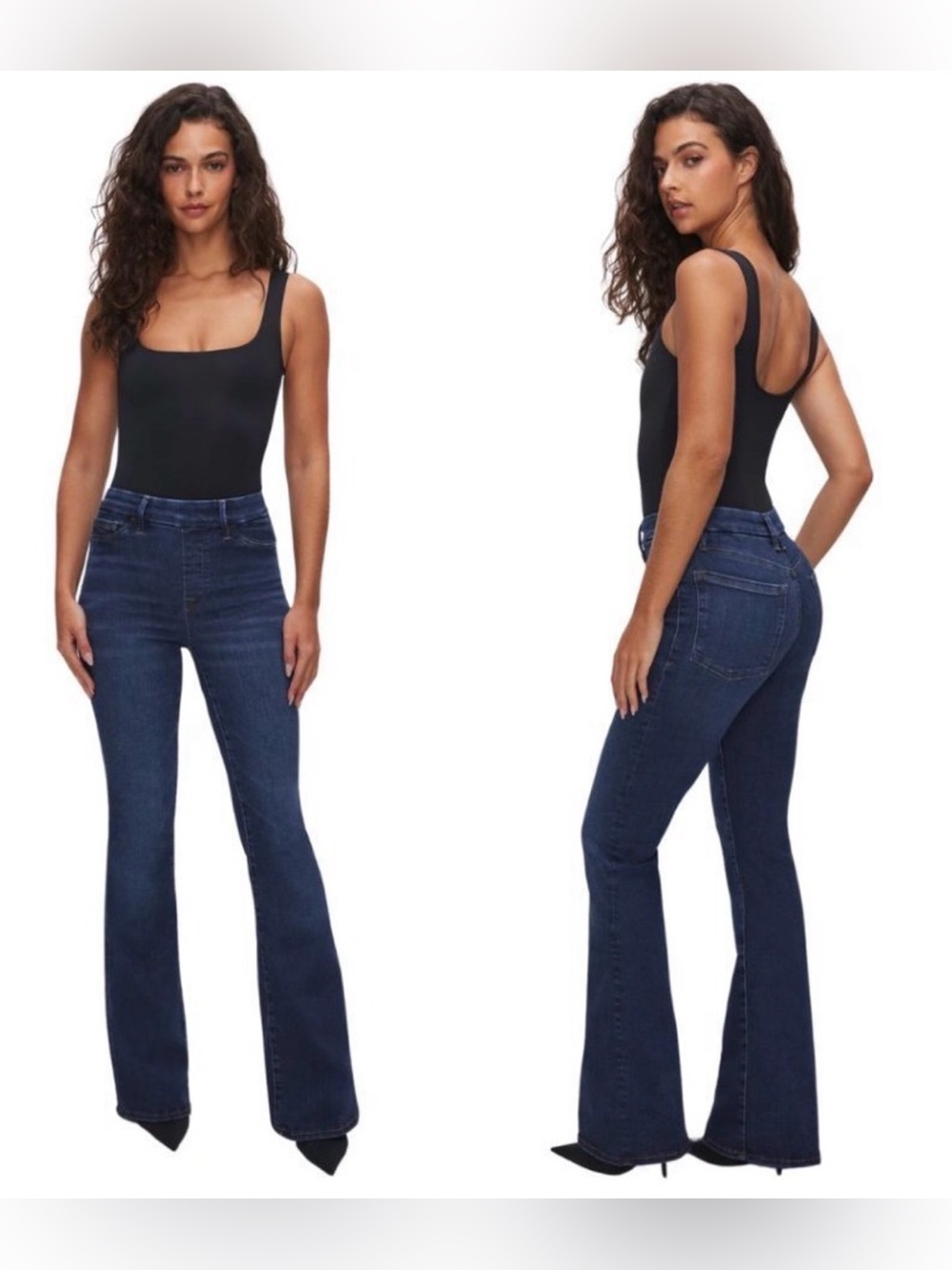 Good American Power Stretch Pull-On Good Legs Flare Jeans EUC